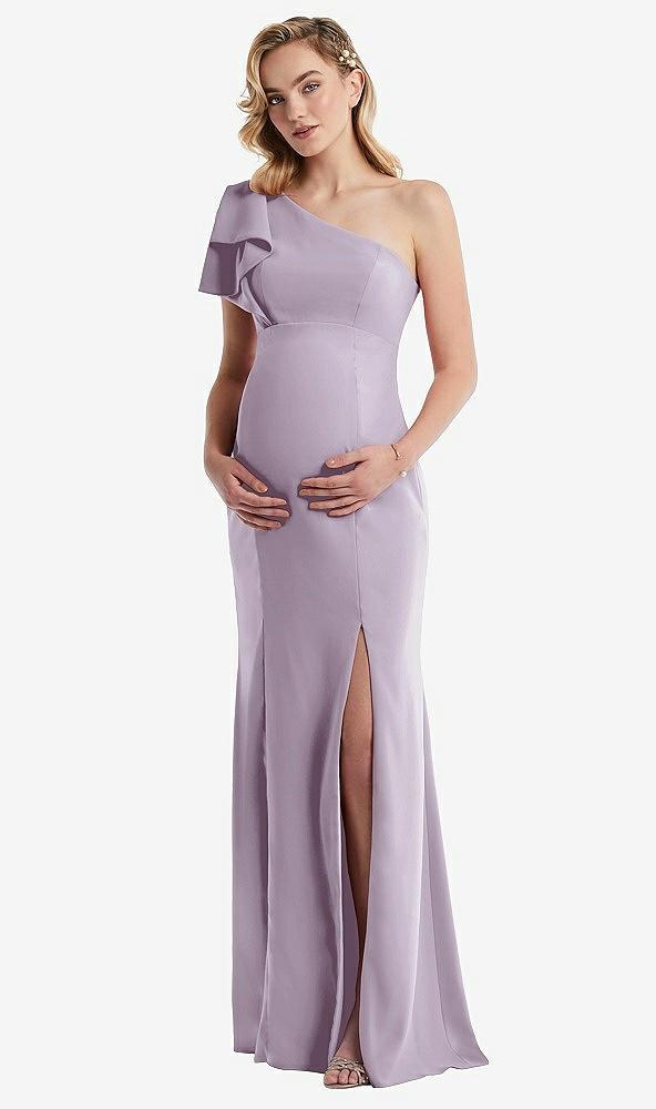 one-shoulder ruffle sleeve maternity trumpet gown