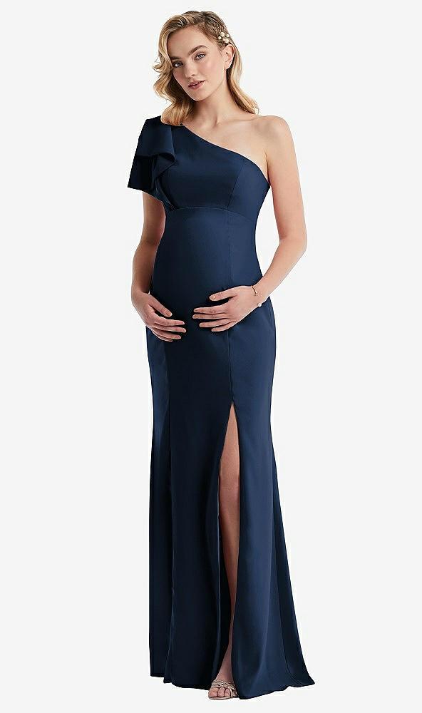 one-shoulder ruffle sleeve maternity trumpet gown