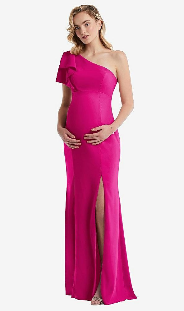 one-shoulder ruffle sleeve maternity trumpet gown