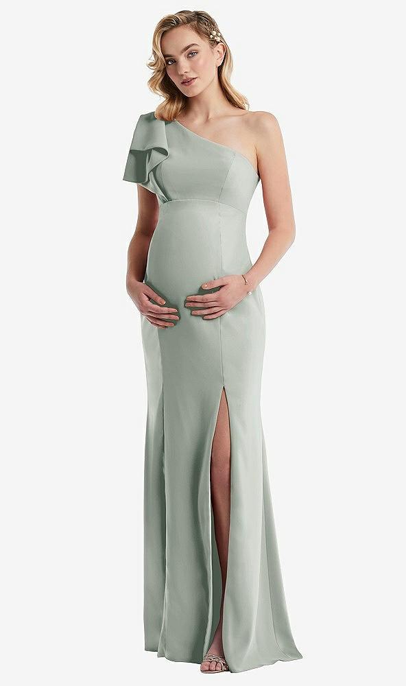 one-shoulder ruffle sleeve maternity trumpet gown