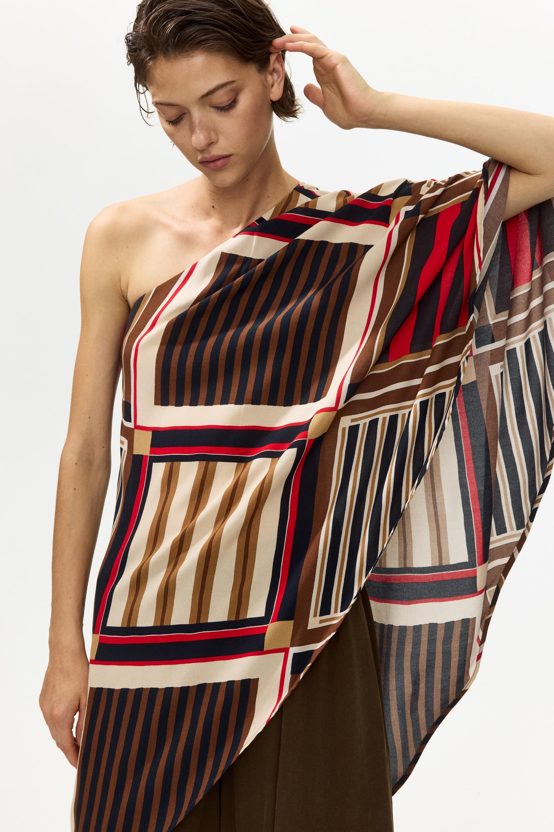 one-shoulder satin cape top