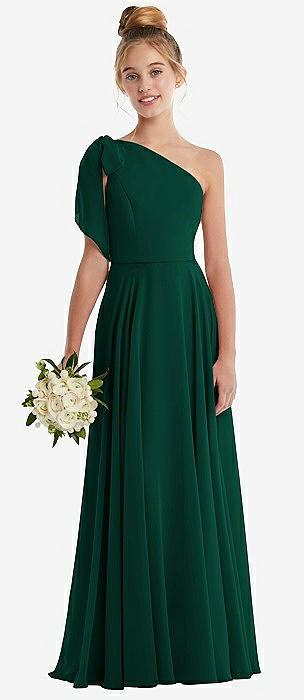 one-shoulder scarf bow chiffon junior bridesmaid dress