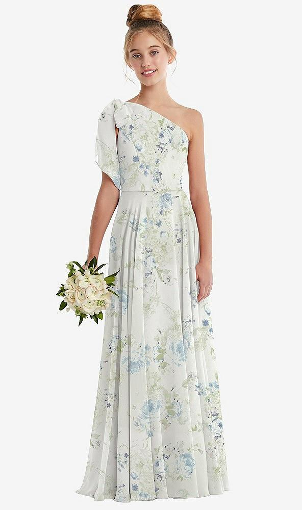 one-shoulder scarf bow chiffon junior bridesmaid dress