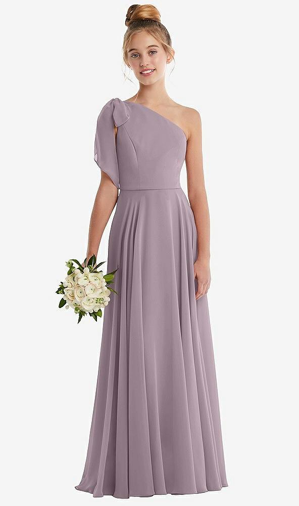 one-shoulder scarf bow chiffon junior bridesmaid dress