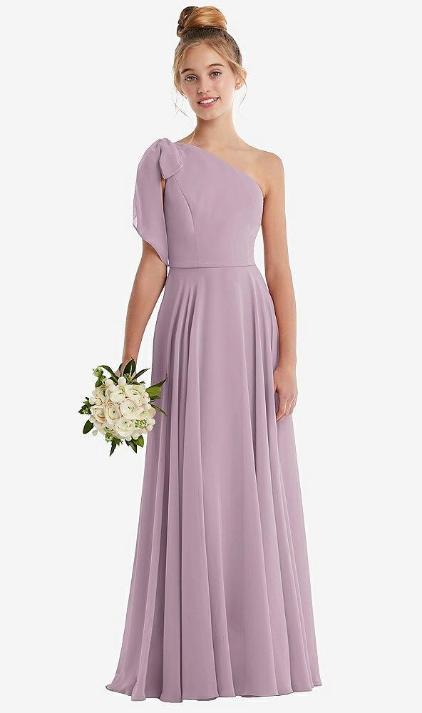 one-shoulder scarf bow chiffon junior bridesmaid dress