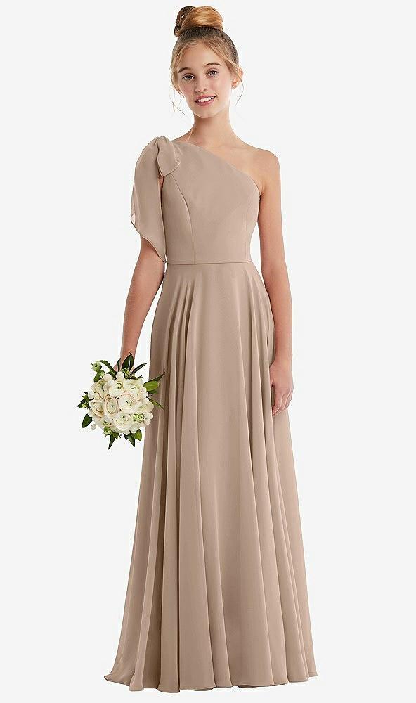 one-shoulder scarf bow chiffon junior bridesmaid dress
