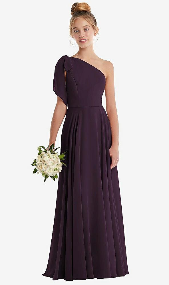 one-shoulder scarf bow chiffon junior bridesmaid dress