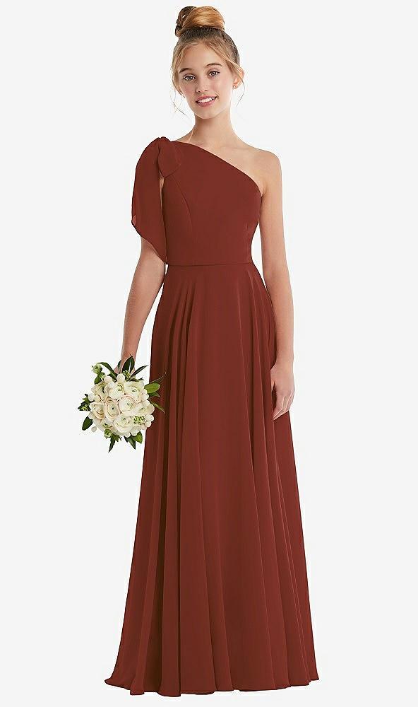 one-shoulder scarf bow chiffon junior bridesmaid dress