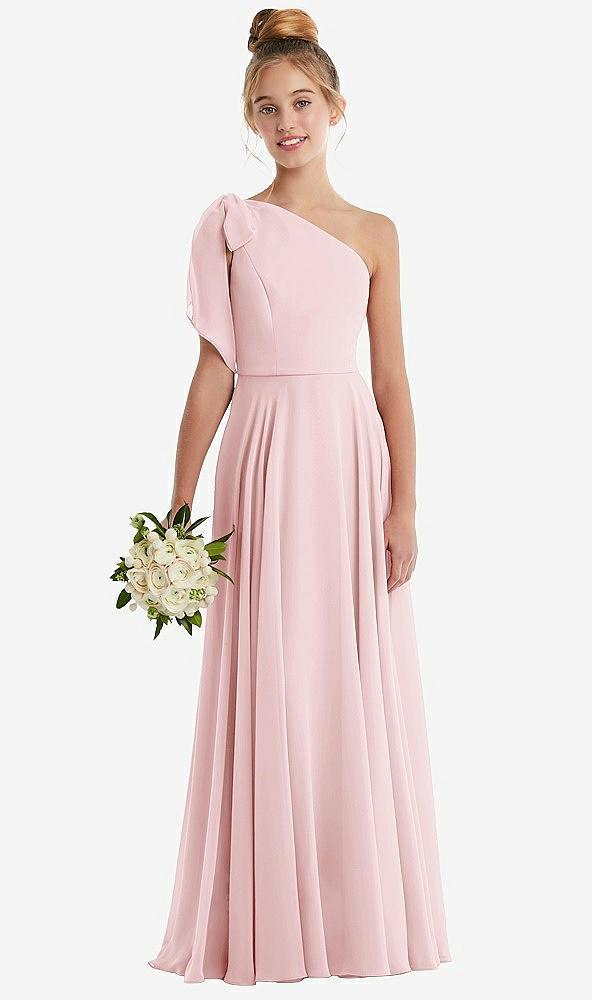 one-shoulder scarf bow chiffon junior bridesmaid dress