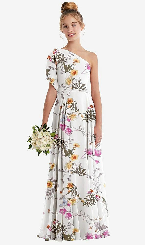 one-shoulder scarf bow chiffon junior bridesmaid dress