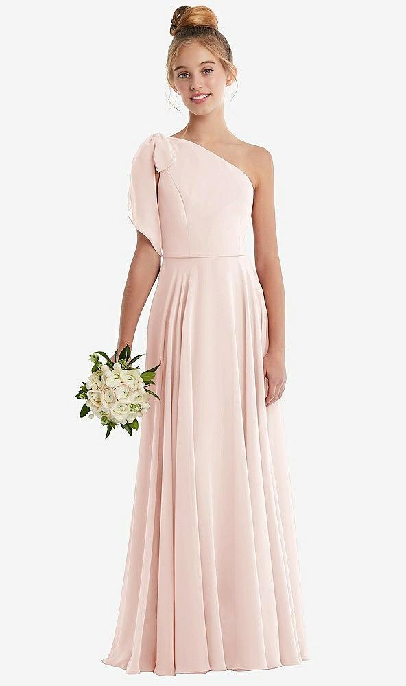 one-shoulder scarf bow chiffon junior bridesmaid dress