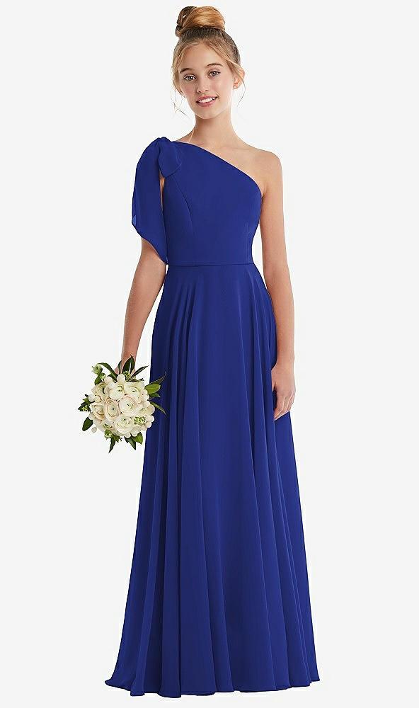 one-shoulder scarf bow chiffon junior bridesmaid dress