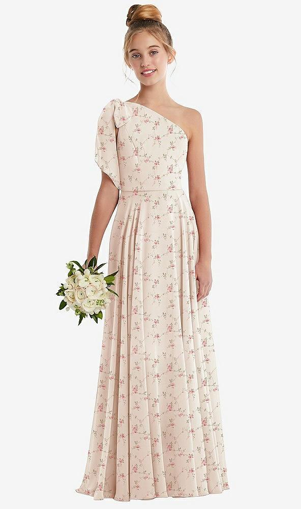 one-shoulder scarf bow chiffon junior bridesmaid dress