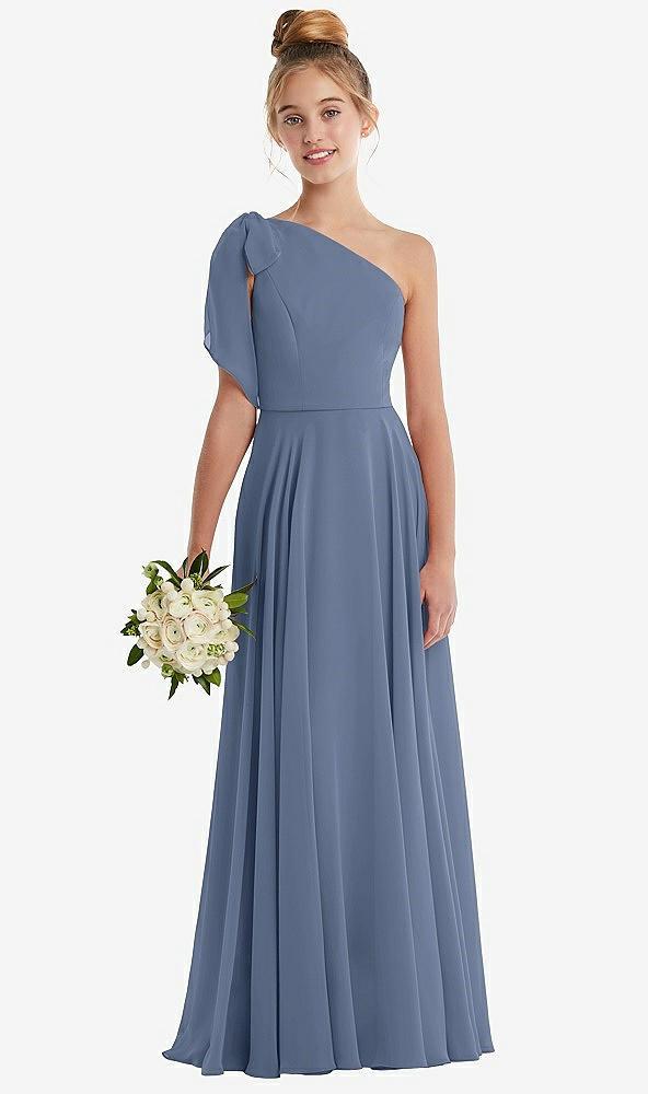 one-shoulder scarf bow chiffon junior bridesmaid dress