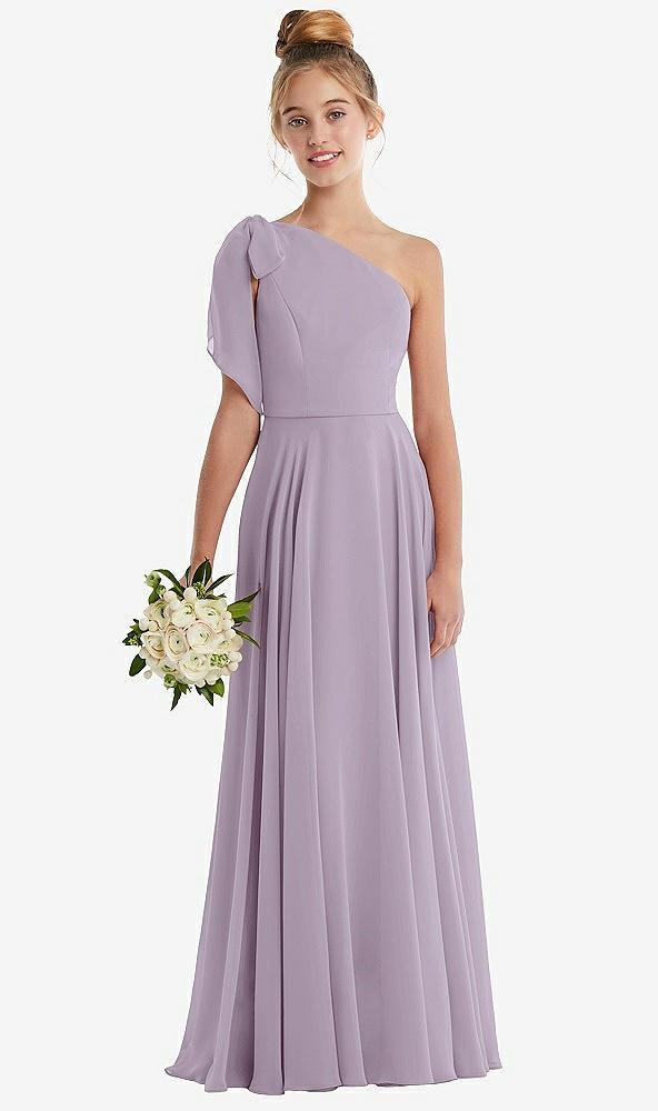 one-shoulder scarf bow chiffon junior bridesmaid dress