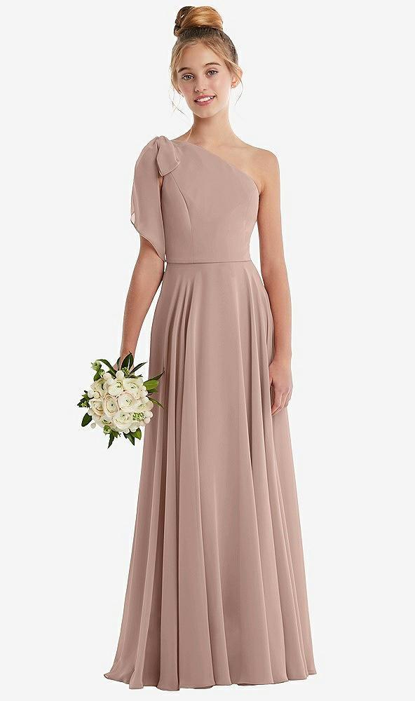 one-shoulder scarf bow chiffon junior bridesmaid dress