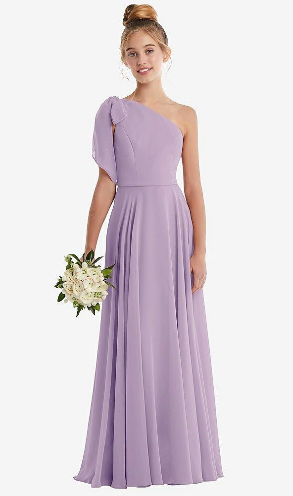 one-shoulder scarf bow chiffon junior bridesmaid dress