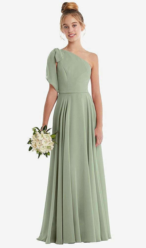 one-shoulder scarf bow chiffon junior bridesmaid dress