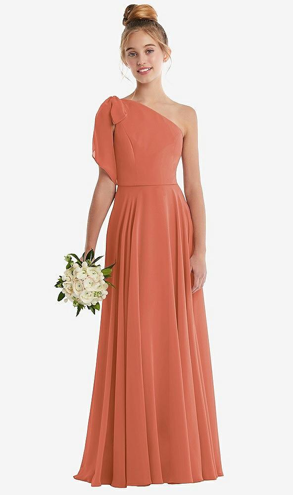 one-shoulder scarf bow chiffon junior bridesmaid dress