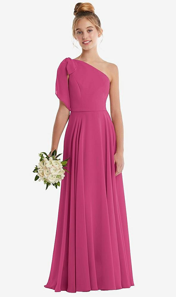 one-shoulder scarf bow chiffon junior bridesmaid dress