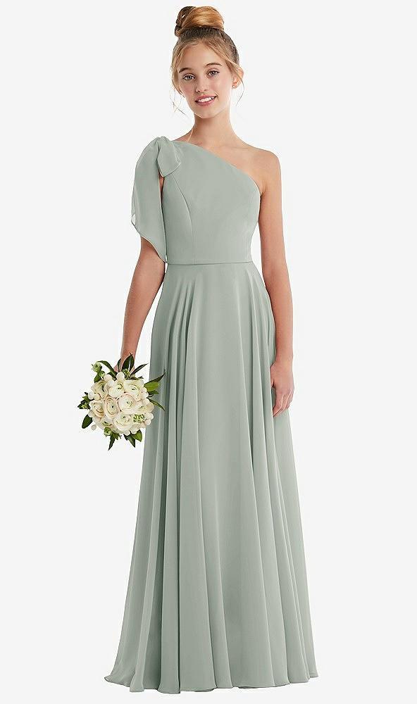 one-shoulder scarf bow chiffon junior bridesmaid dress