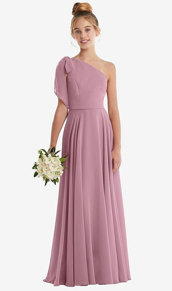 one-shoulder scarf bow chiffon junior bridesmaid dress