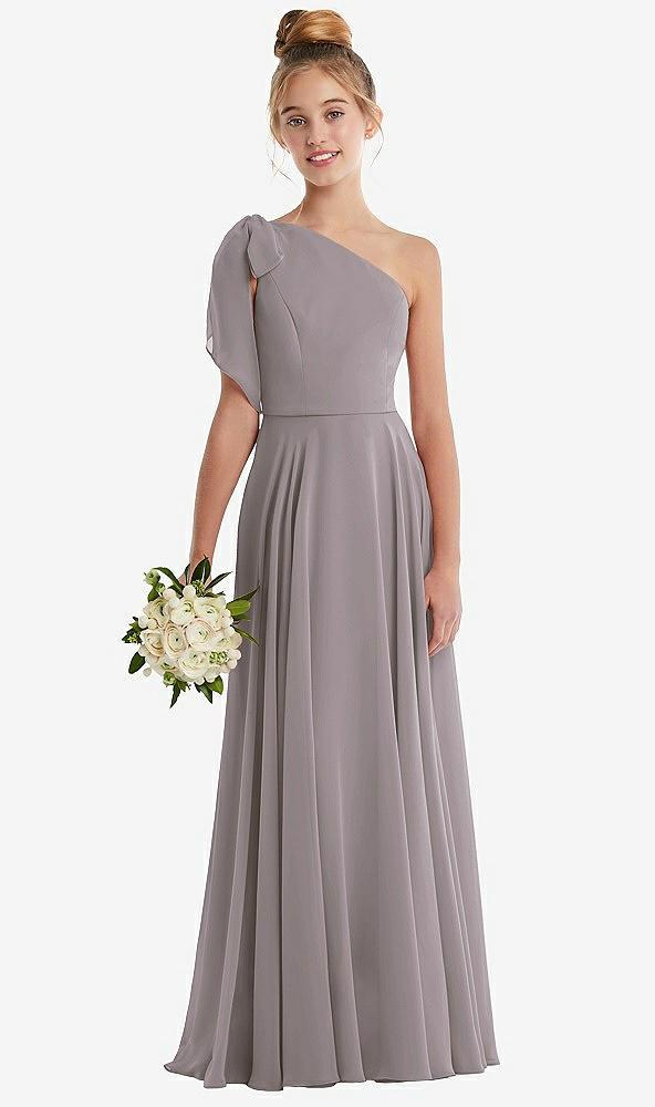 one-shoulder scarf bow chiffon junior bridesmaid dress