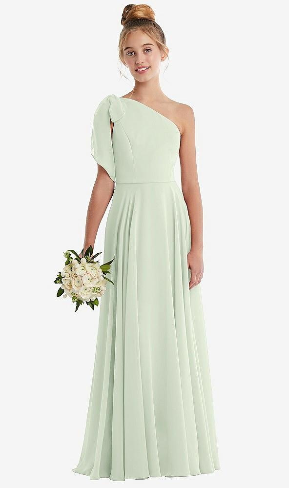one-shoulder scarf bow chiffon junior bridesmaid dress