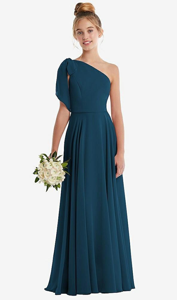 one-shoulder scarf bow chiffon junior bridesmaid dress
