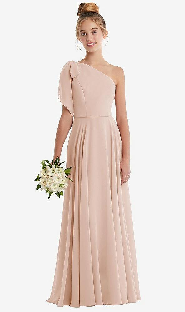 one-shoulder scarf bow chiffon junior bridesmaid dress