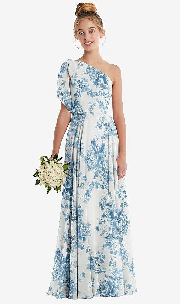 one-shoulder scarf bow chiffon junior bridesmaid dress