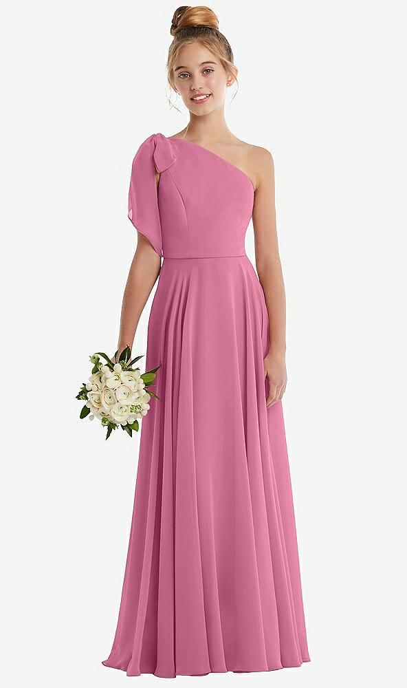 one-shoulder scarf bow chiffon junior bridesmaid dress