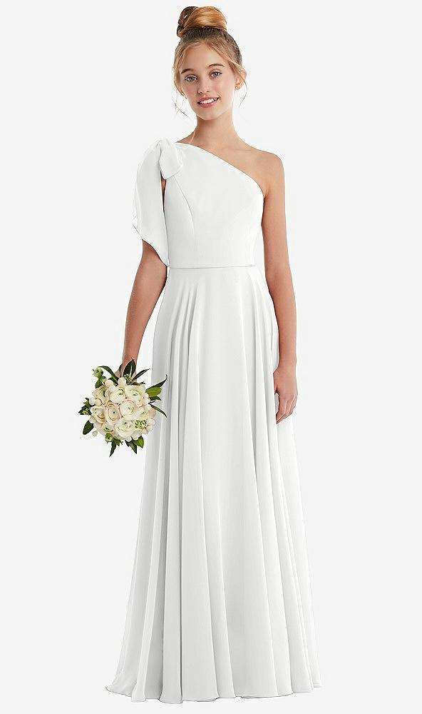 one-shoulder scarf bow chiffon junior bridesmaid dress