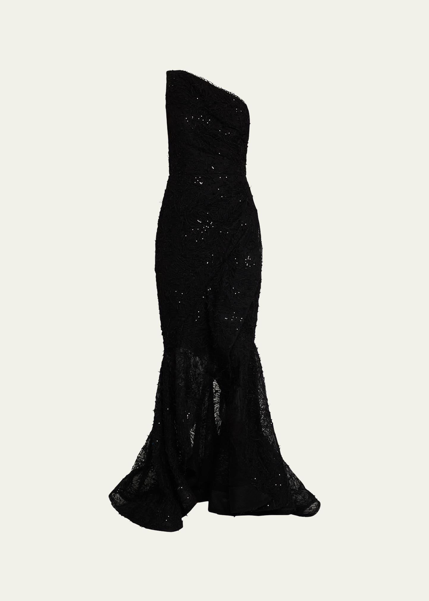one-shoulder sequin lace mermaid gown