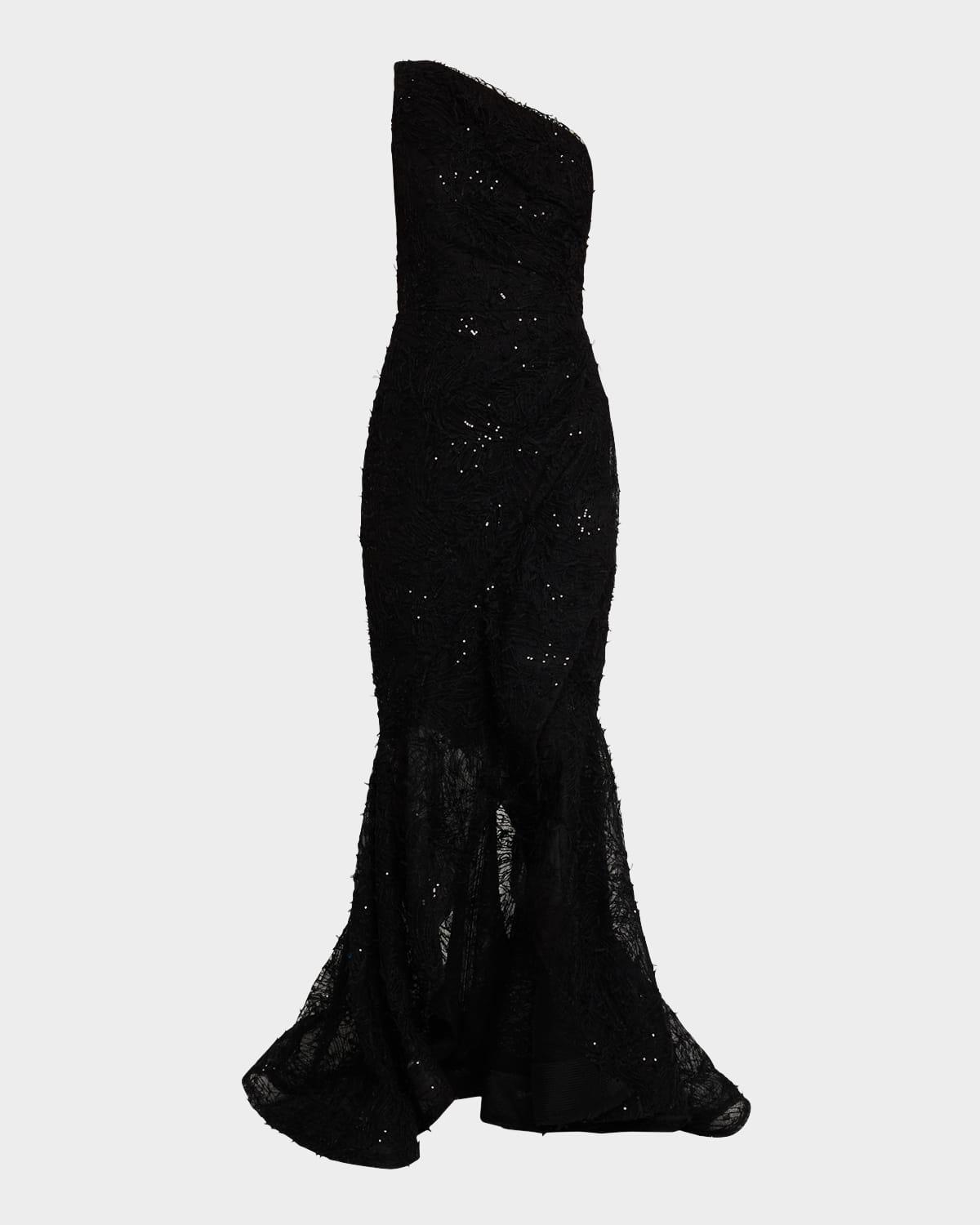 one-shoulder sequin lace mermaid gown