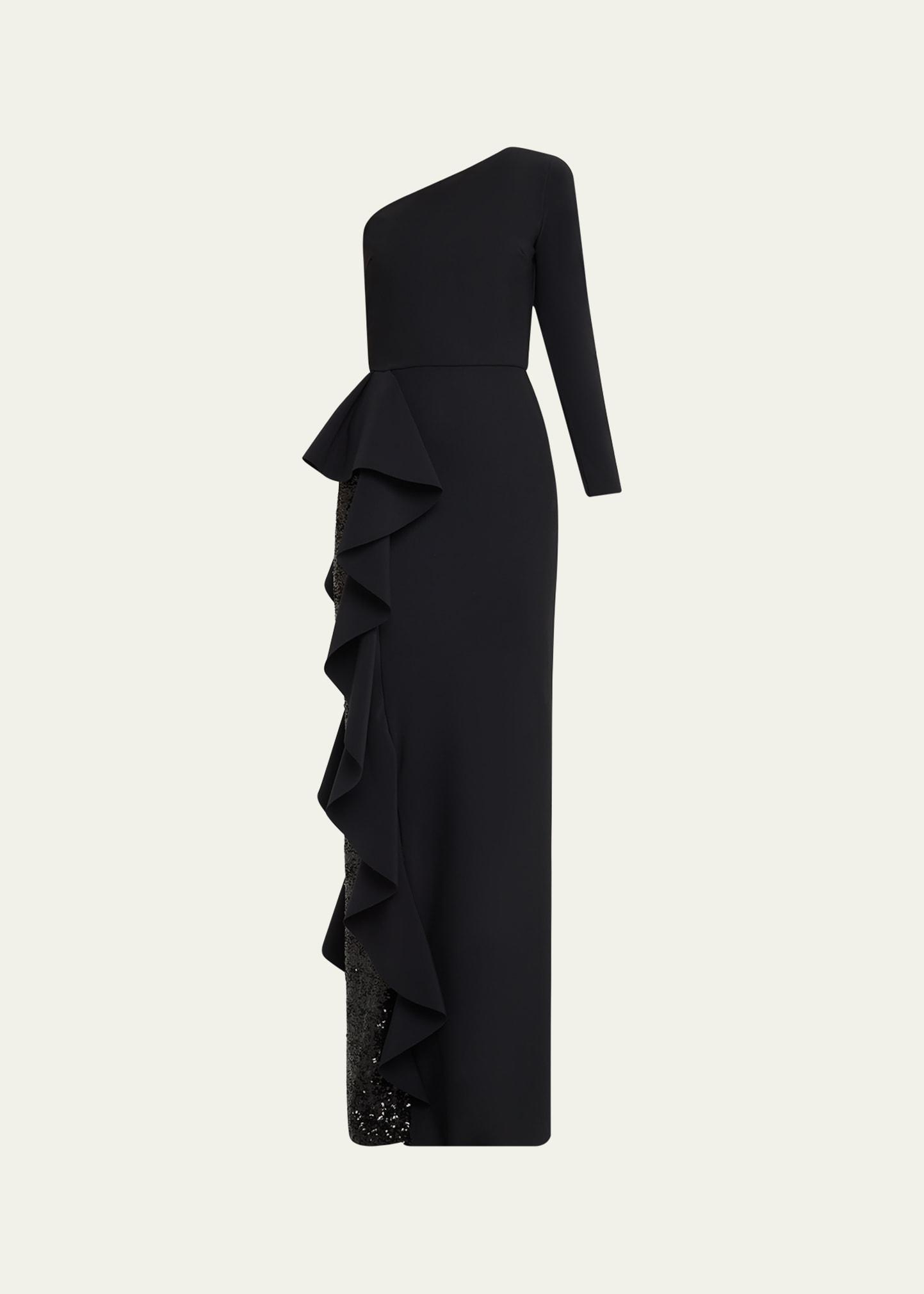 one-shoulder sequin skirt ruffle gown