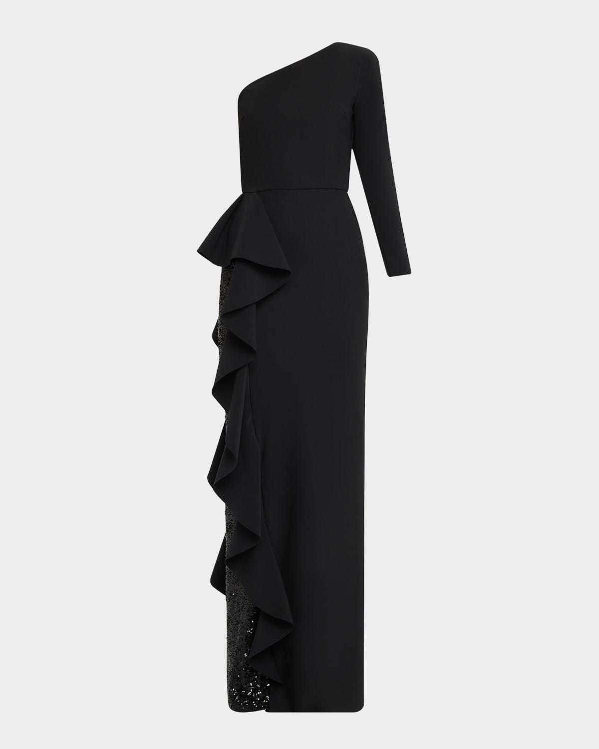 one-shoulder sequin skirt ruffle gown