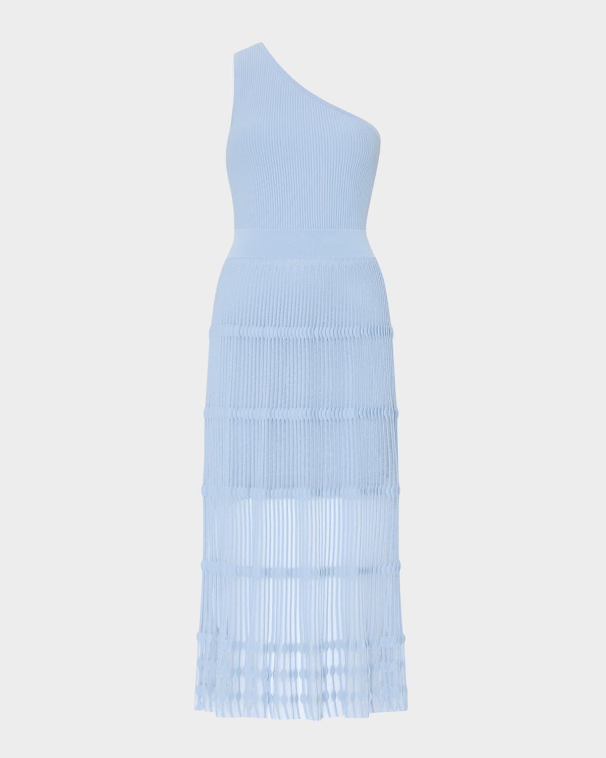 one-shoulder sheer knit midi dress