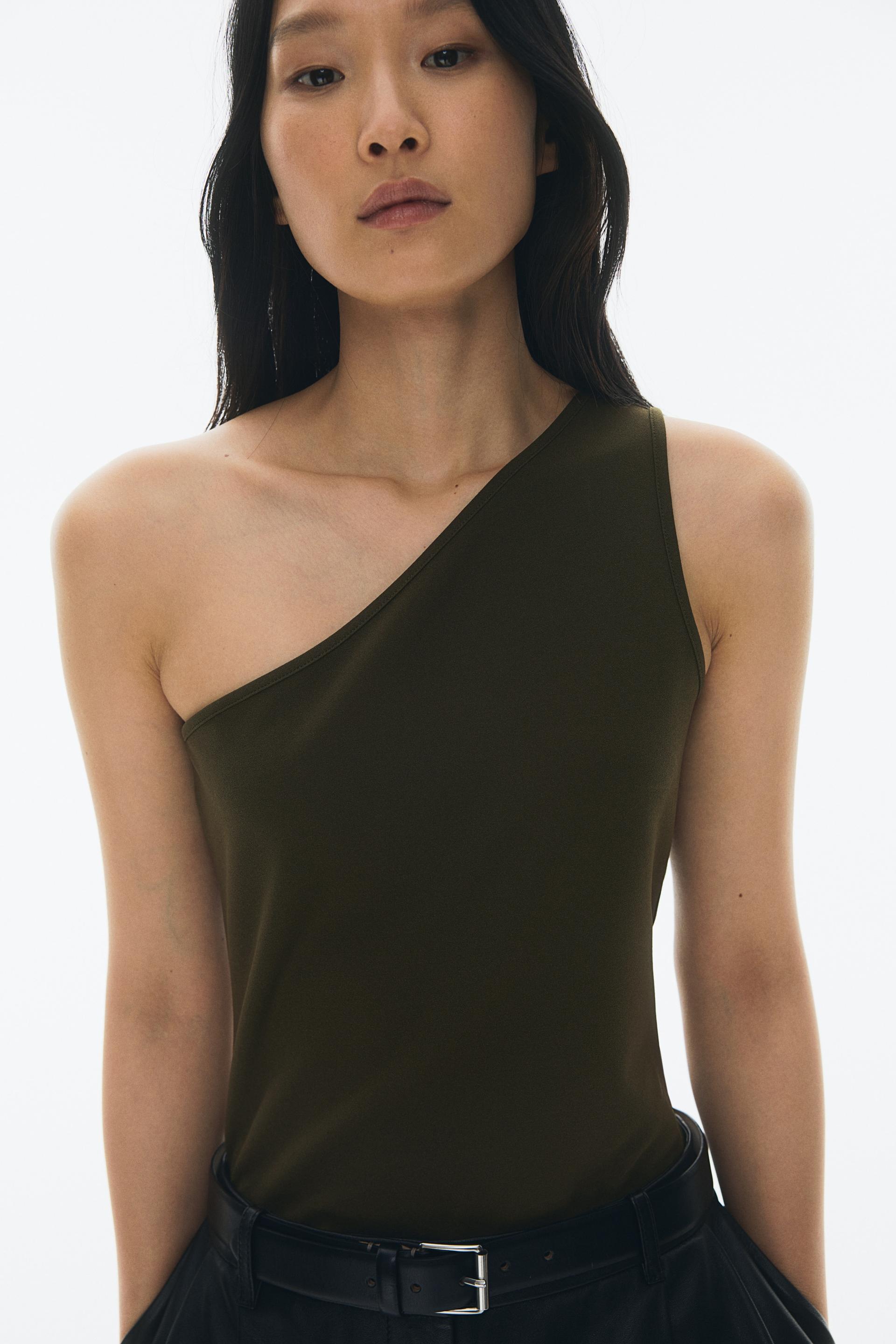 one-shoulder sleeveless top