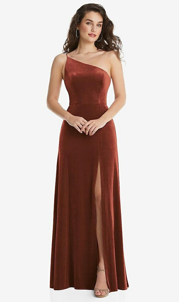 one-shoulder spaghetti strap velvet maxi dress with pockets