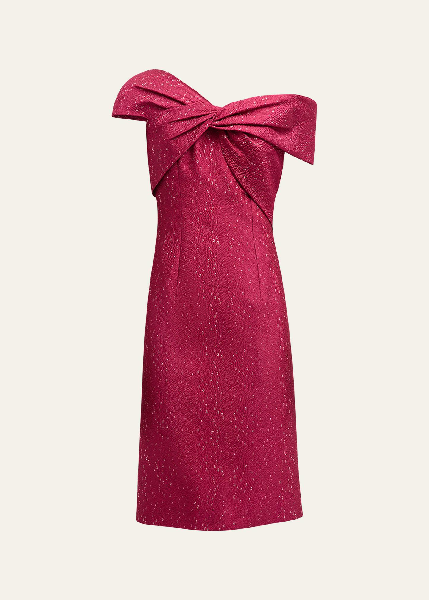 one-shoulder speckled jacquard dress
