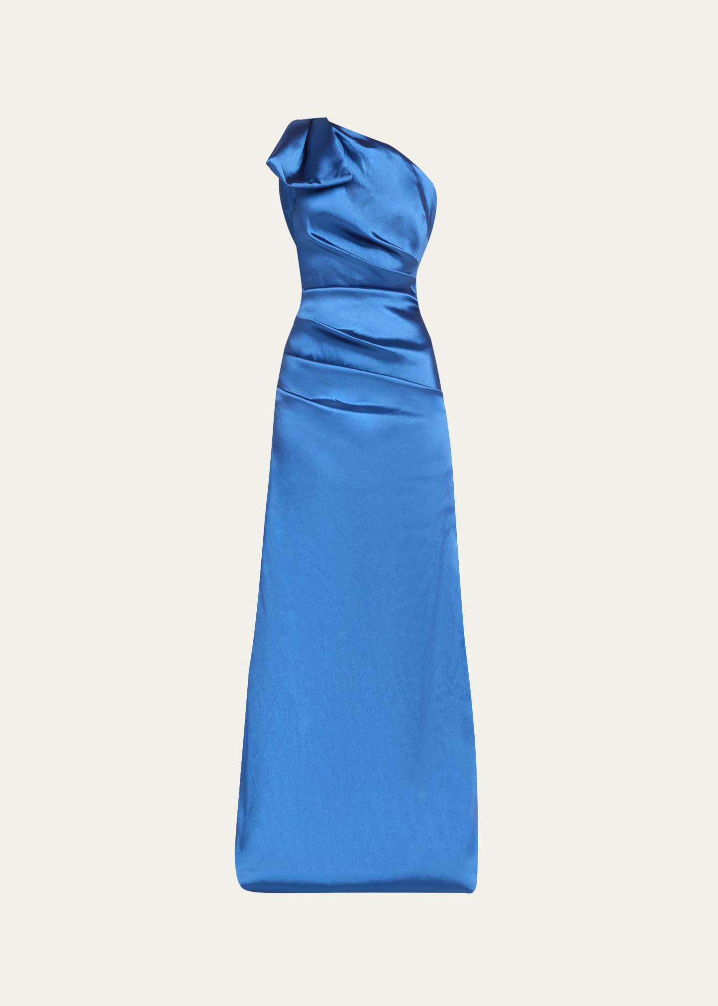 one-shoulder stretch gazar gown