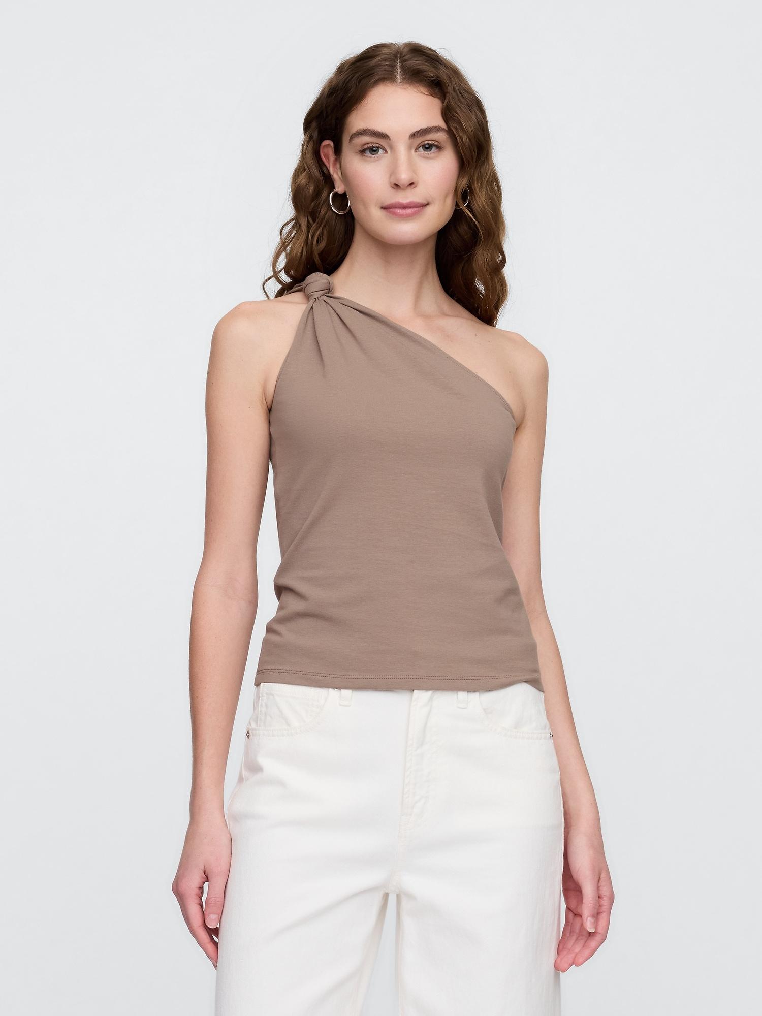 one-shoulder stretch-jersey tank top