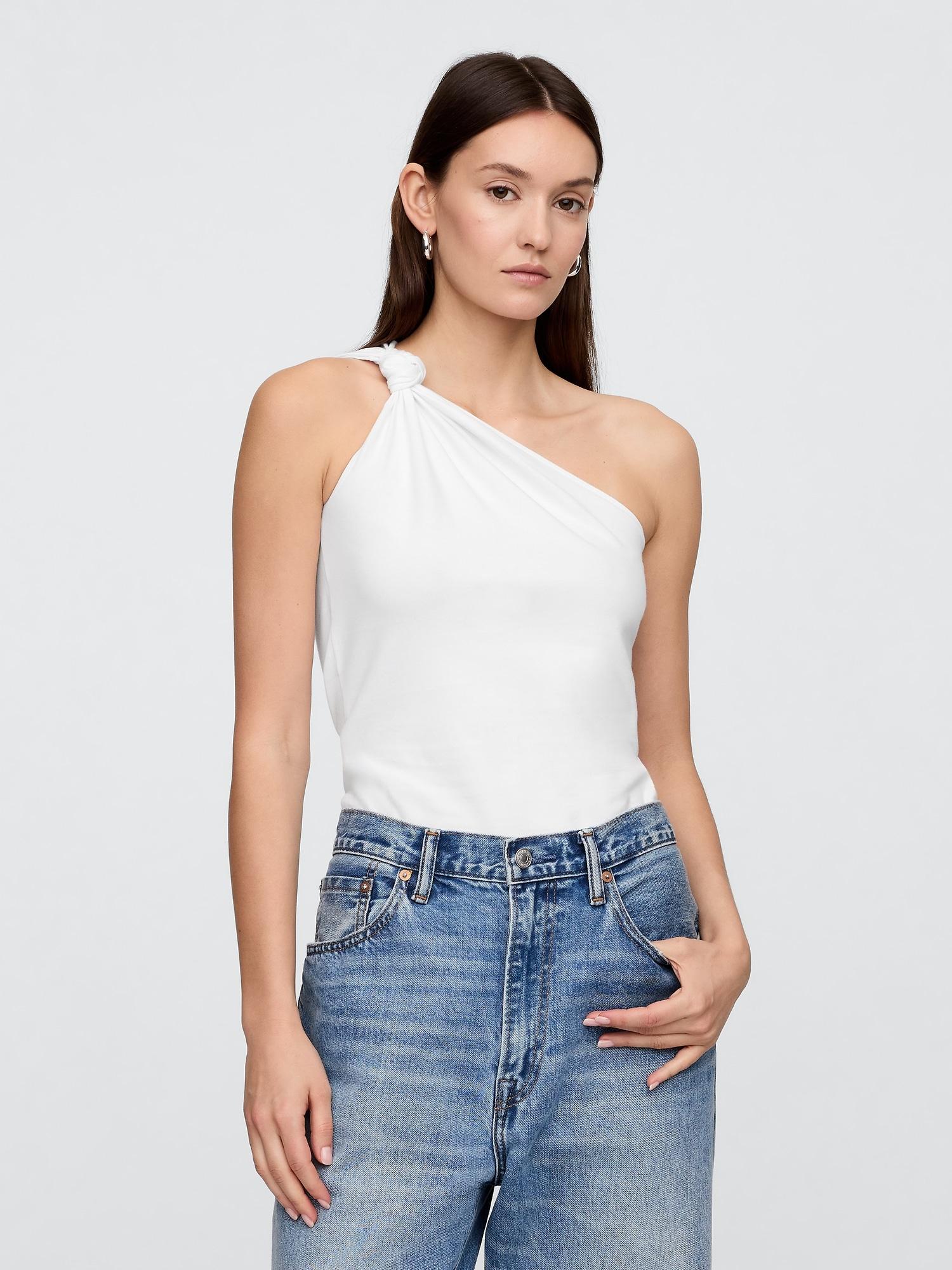 one-shoulder stretch-jersey tank top