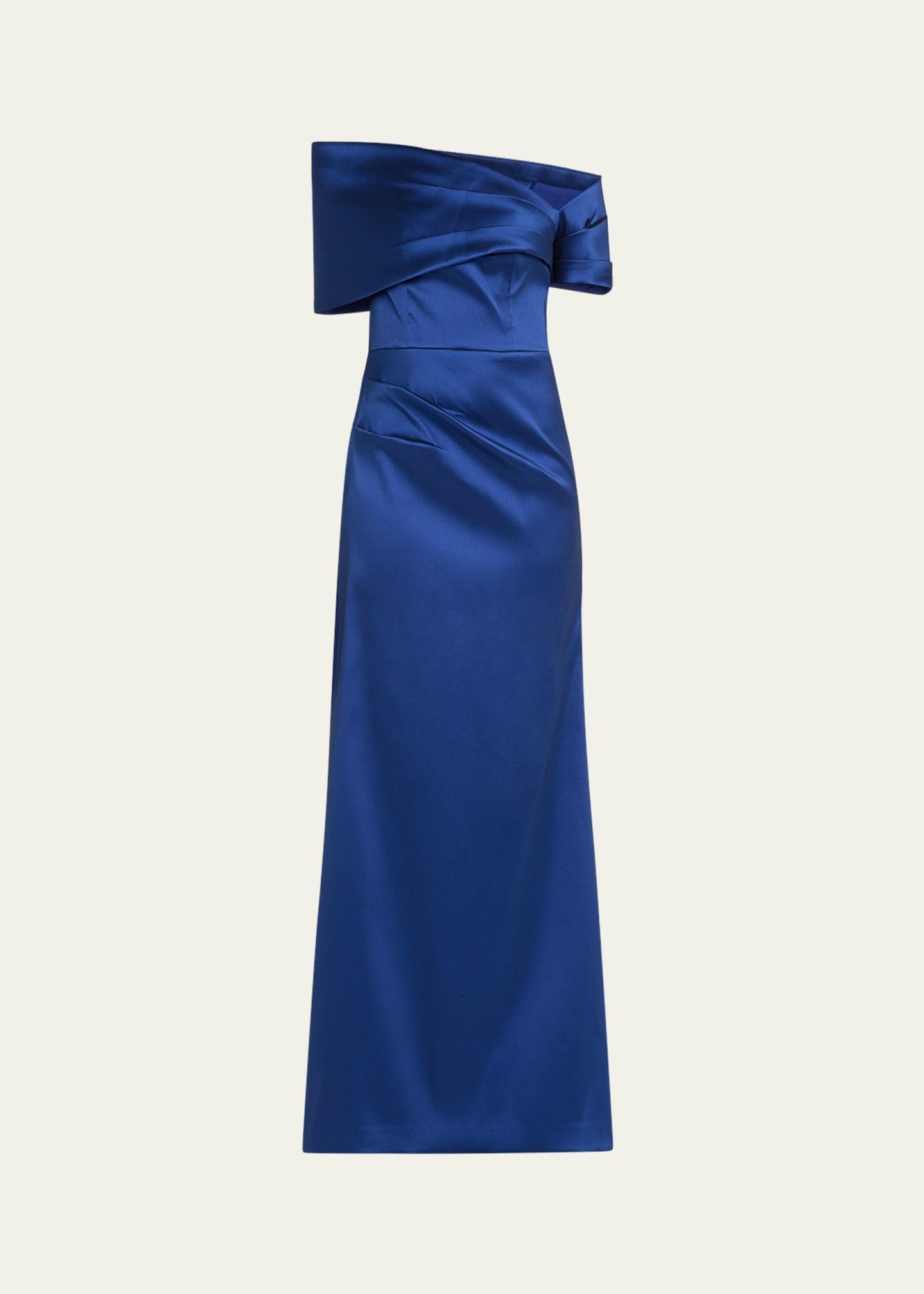 one-shoulder stretch mikado gown