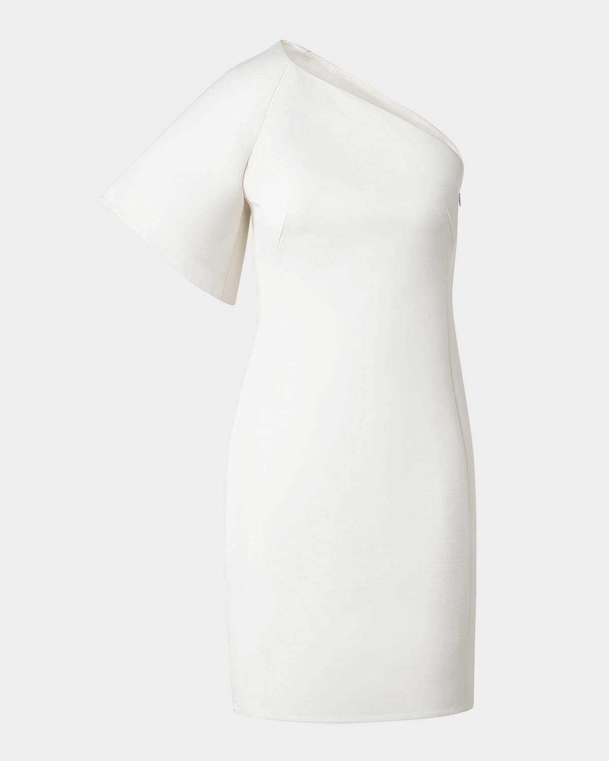 one-shoulder structured-sleeve mini dress