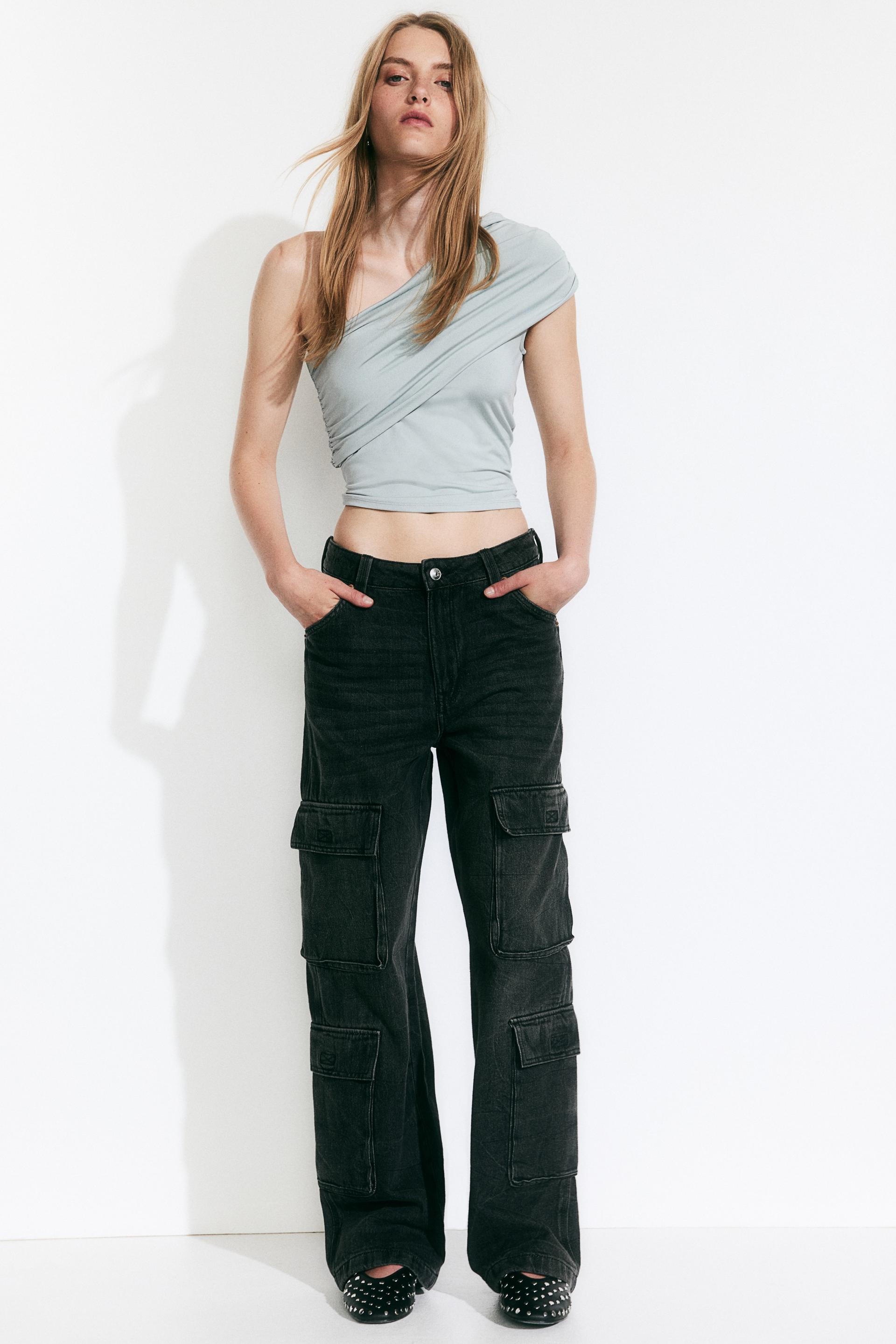 one-shoulder top with foldover edge