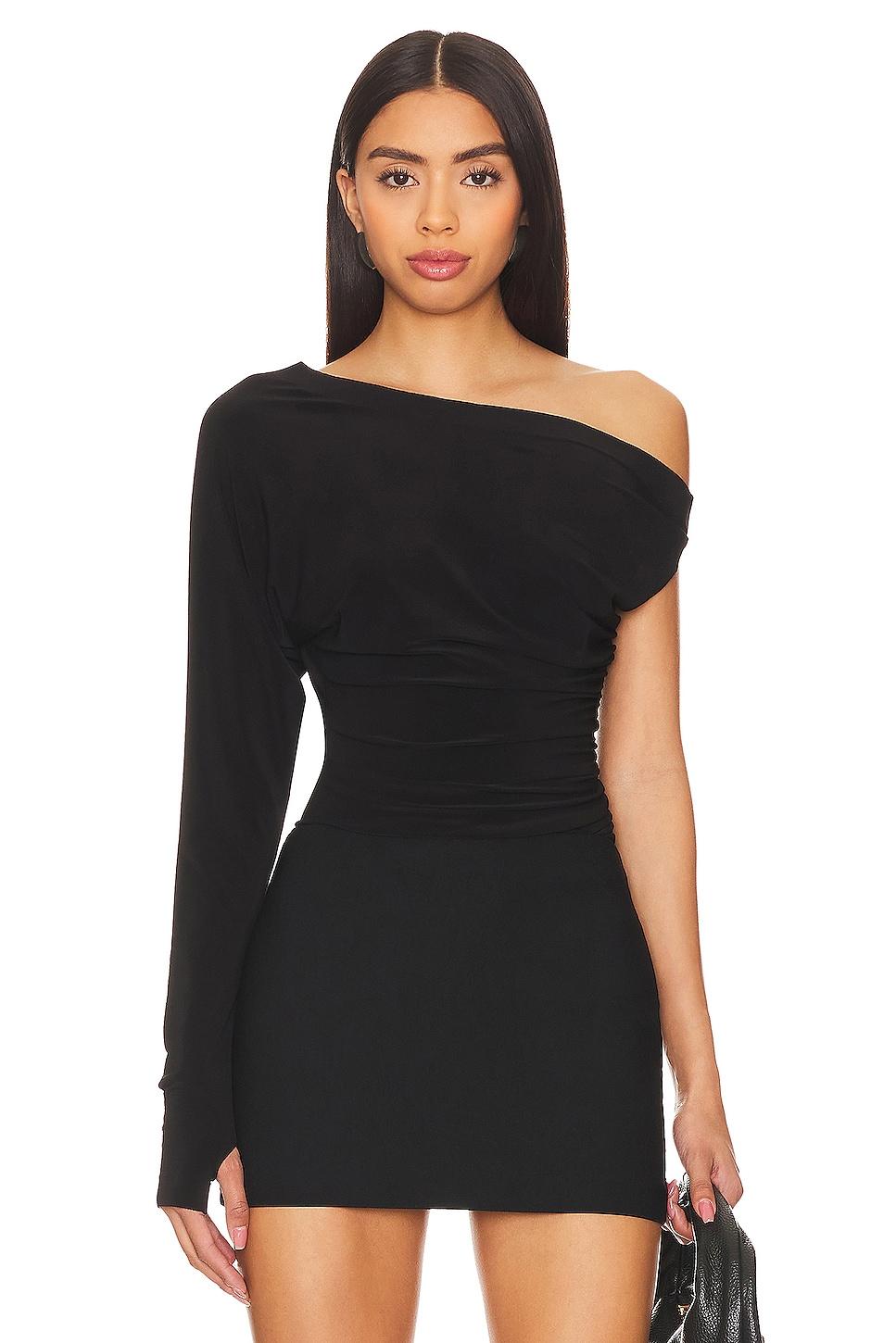 one sleeve drop shoulder side drape top