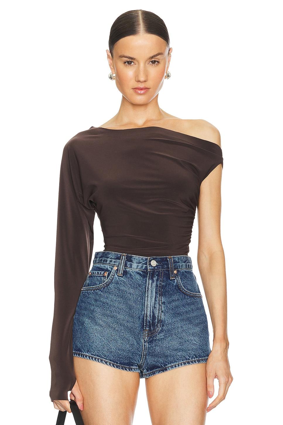 one sleeve drop shoulder side drape top