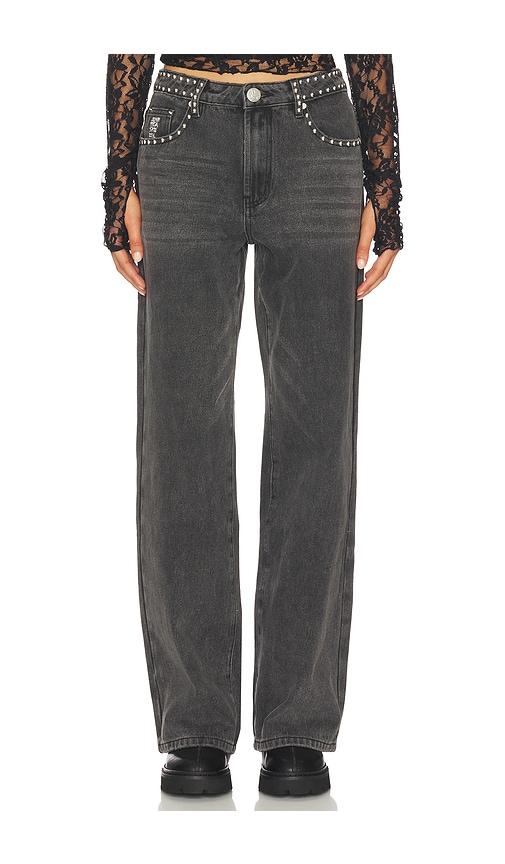 one teaspoon jackson mid waist wide leg jeans in black.
